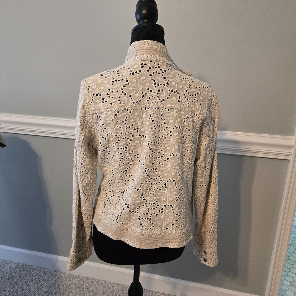 Chico's linen blend size 1 eyelet cream jacket blazer - Picture 6 of 7